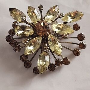 Authentic Original Vintage Style Yellow and Brown Starburst Brooch